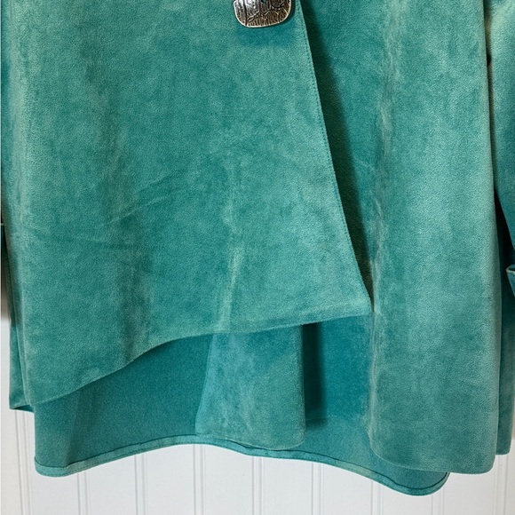 IC by Connie K | Teal Blue Faux Suede Asymmetrical Hem one button Jacket | Sz M - Picture 5 of 6